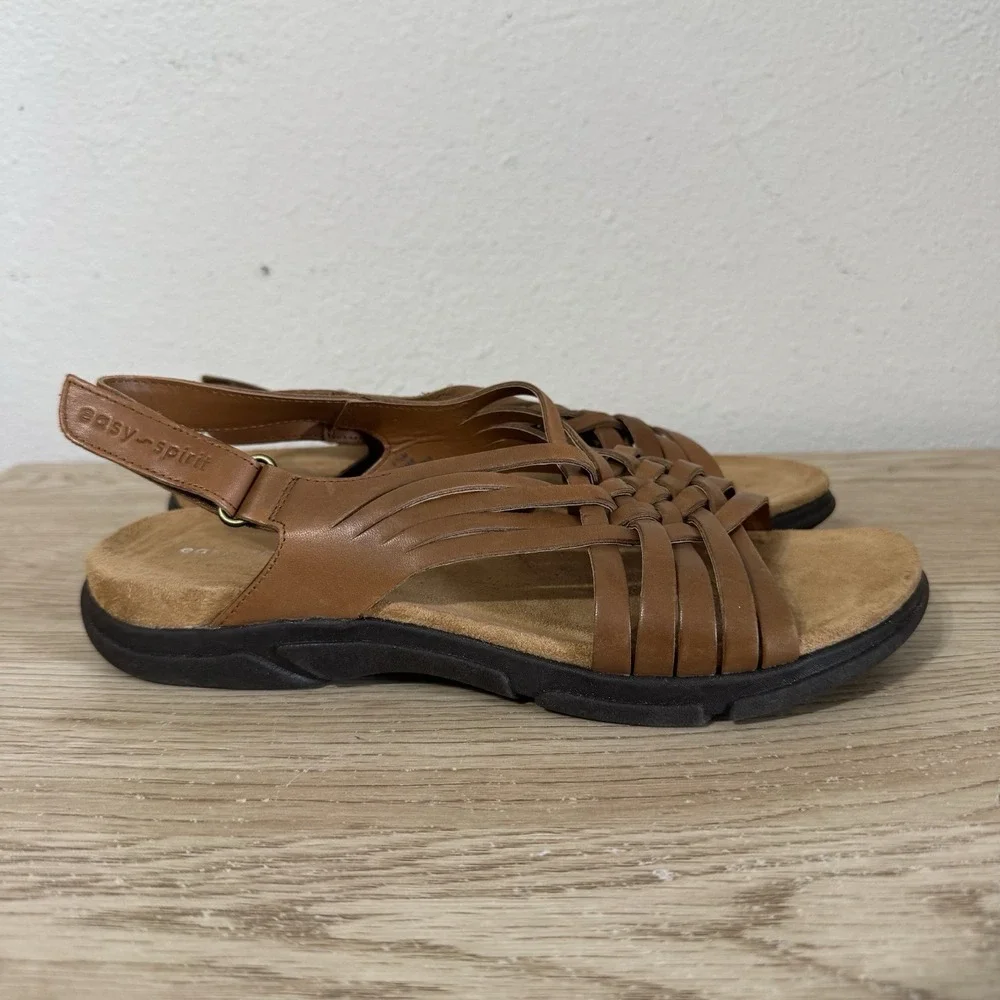 Easy-Spirit Tan Semar Fisherman Woven Leather Sandals Open Toe Womens Size 9.5 M